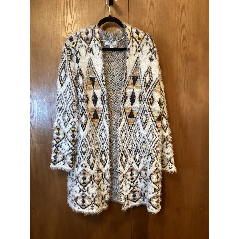 Cardigan Sweater Women's Geometric‎ Pattern Fuzzy by New Directions Medium